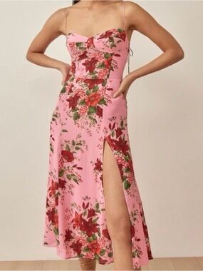 Reformation Jasen Pink Floral Midi Slip Dress size 2